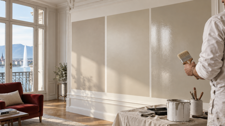 Comparaison de finitions de peinture mate, satinée et brillante dans un intérieur.